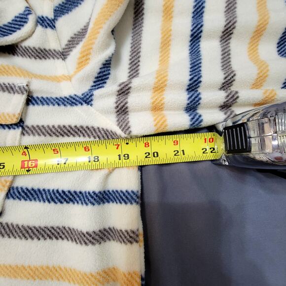 O’Neill Fleece Shacket Striped Cream Yellow Navy Snap Front Cozy Retro Casual - Picture 6 of 12